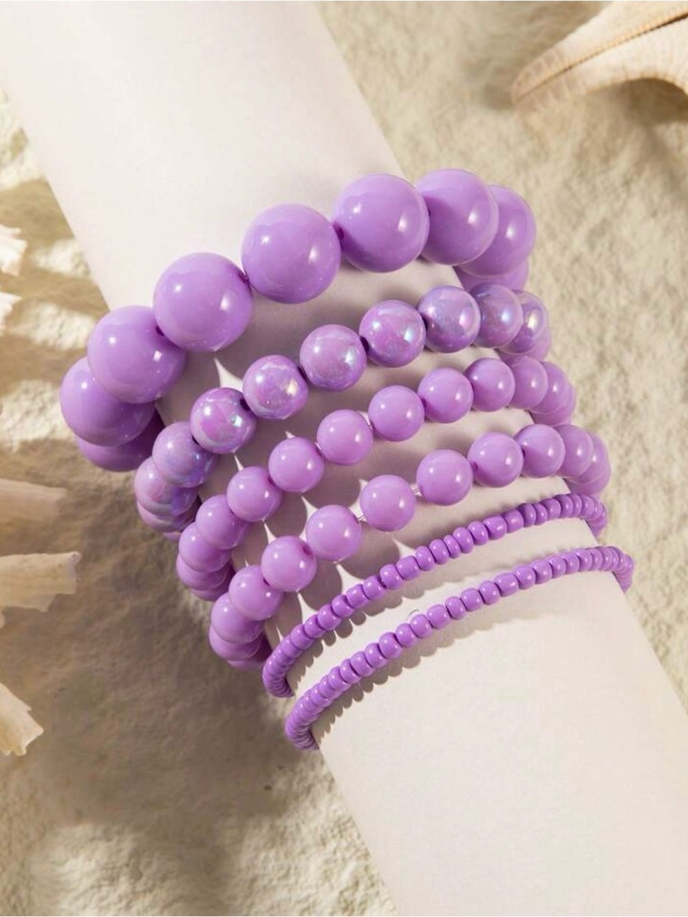 Lavender Purple Beaded Stack Bracelet Set - Picture 2 of 8